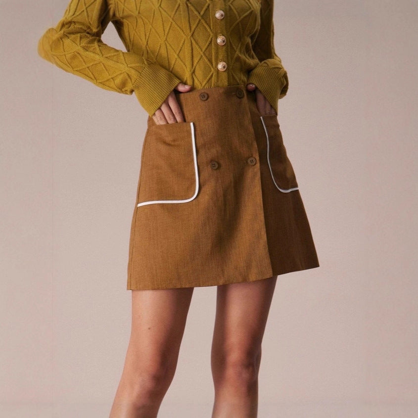 Jupe trapèze taille haute couleur kaki