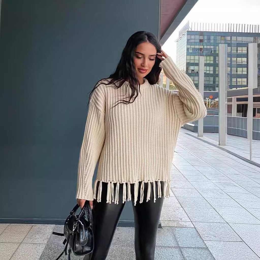 pull à pompons, manches longues.