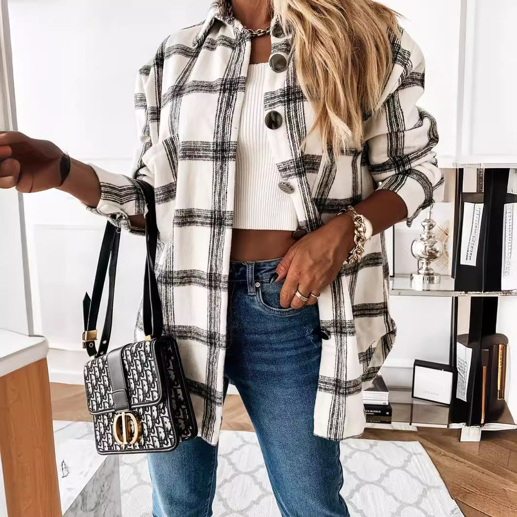 Veste mi-longue ample à carreaux