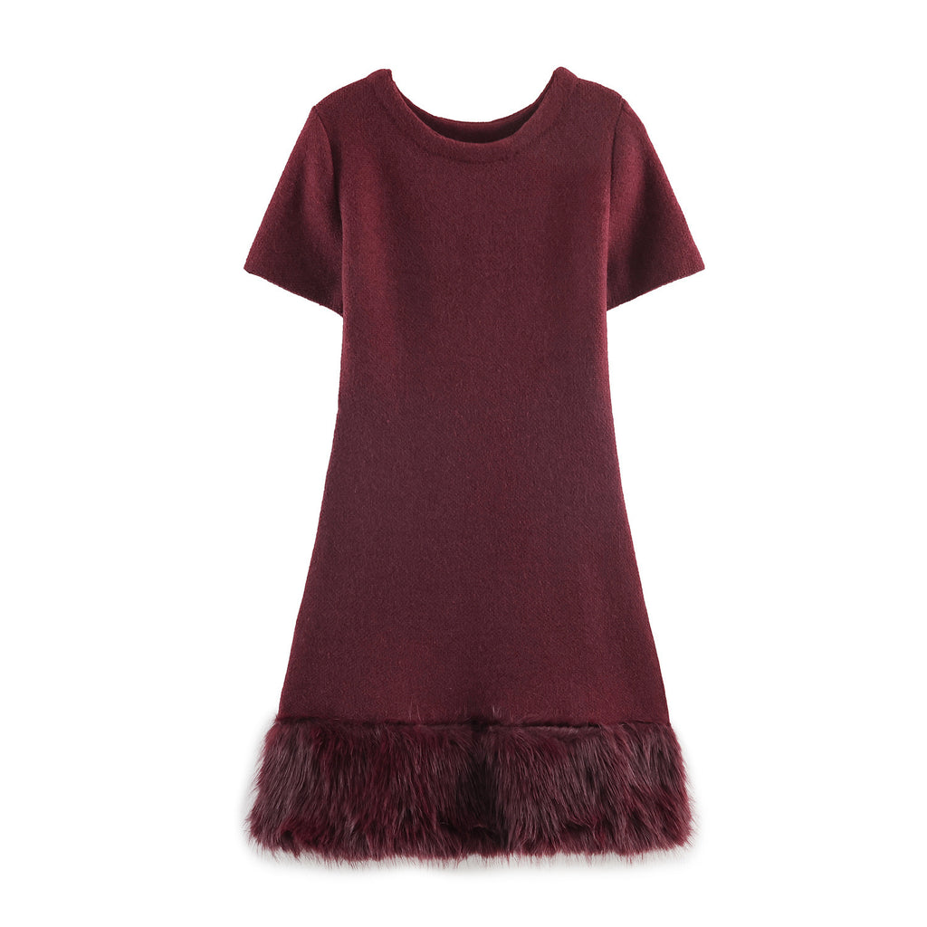 Robe tricotée patchwork en fausse fourrure