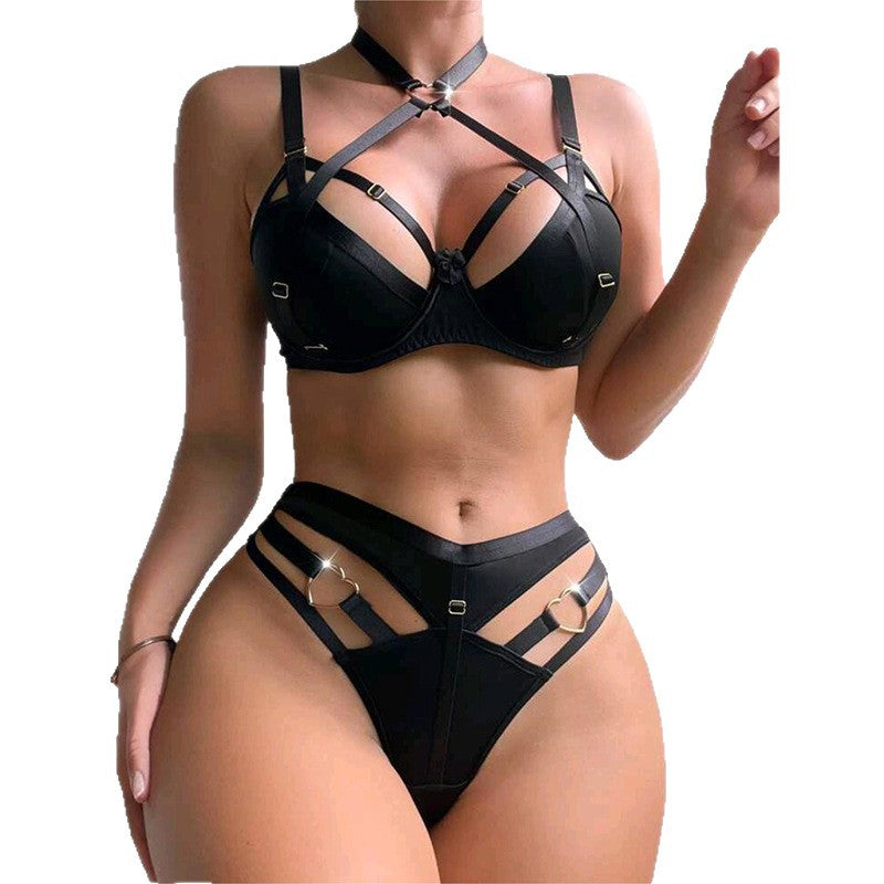 Ensemble de lingerie sexy deux pièces, combinaison noire transparente ajourée