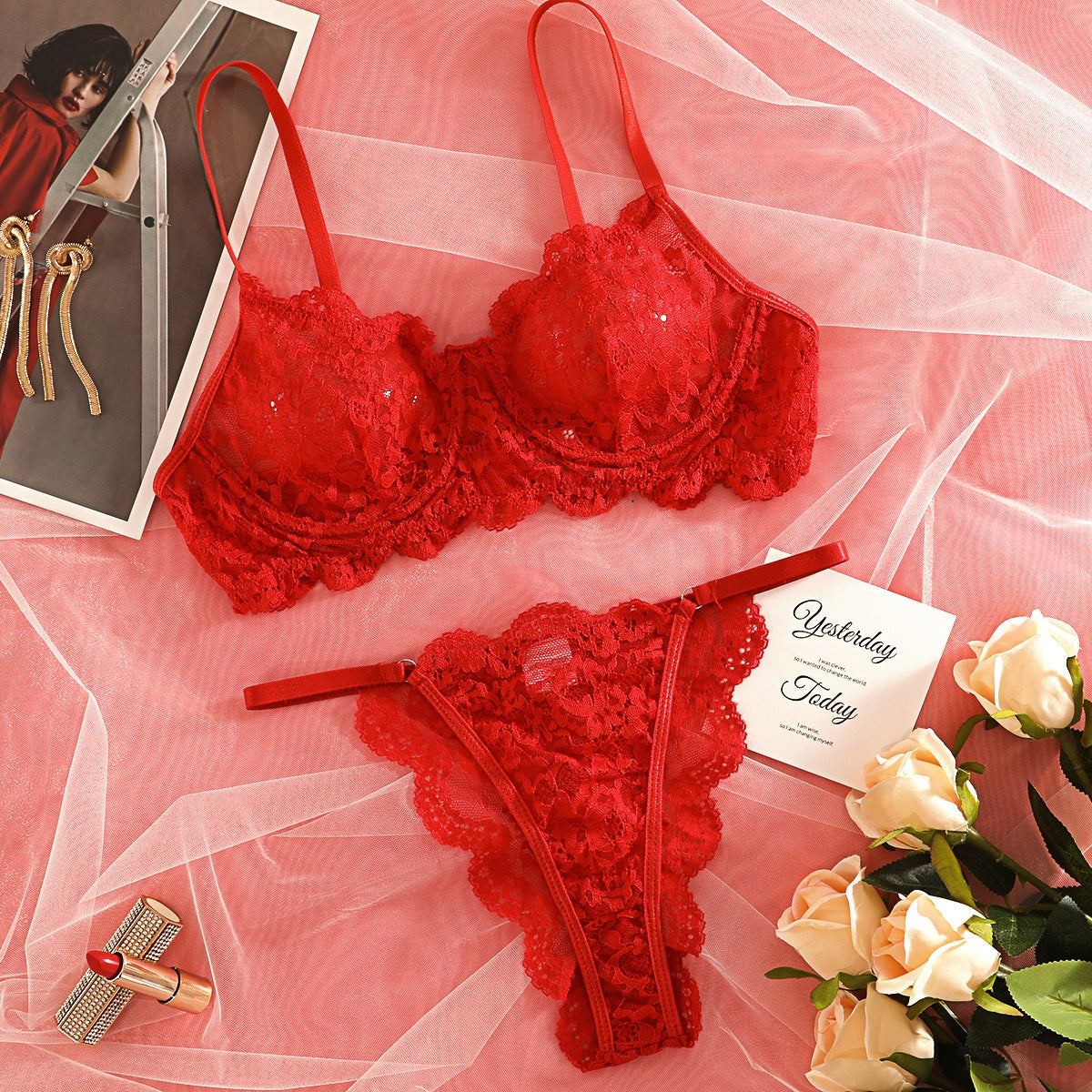 Ensemble de lingerie sexy en dentelle transparente