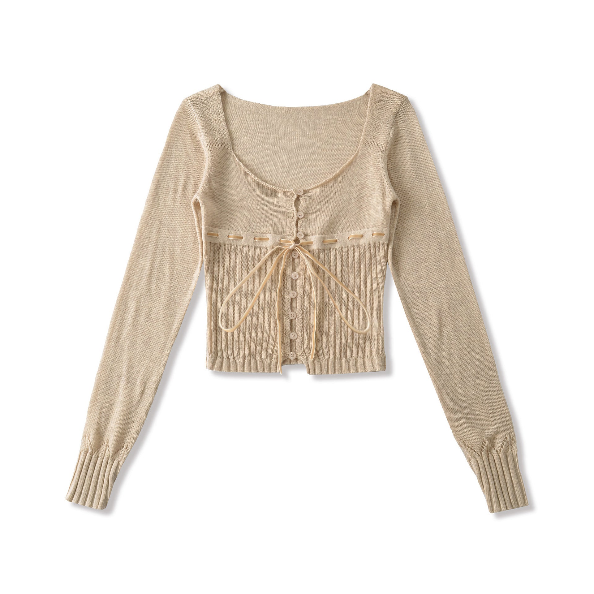 Haut à col carré, manches longues, coupe ajustée et boutonnage simple