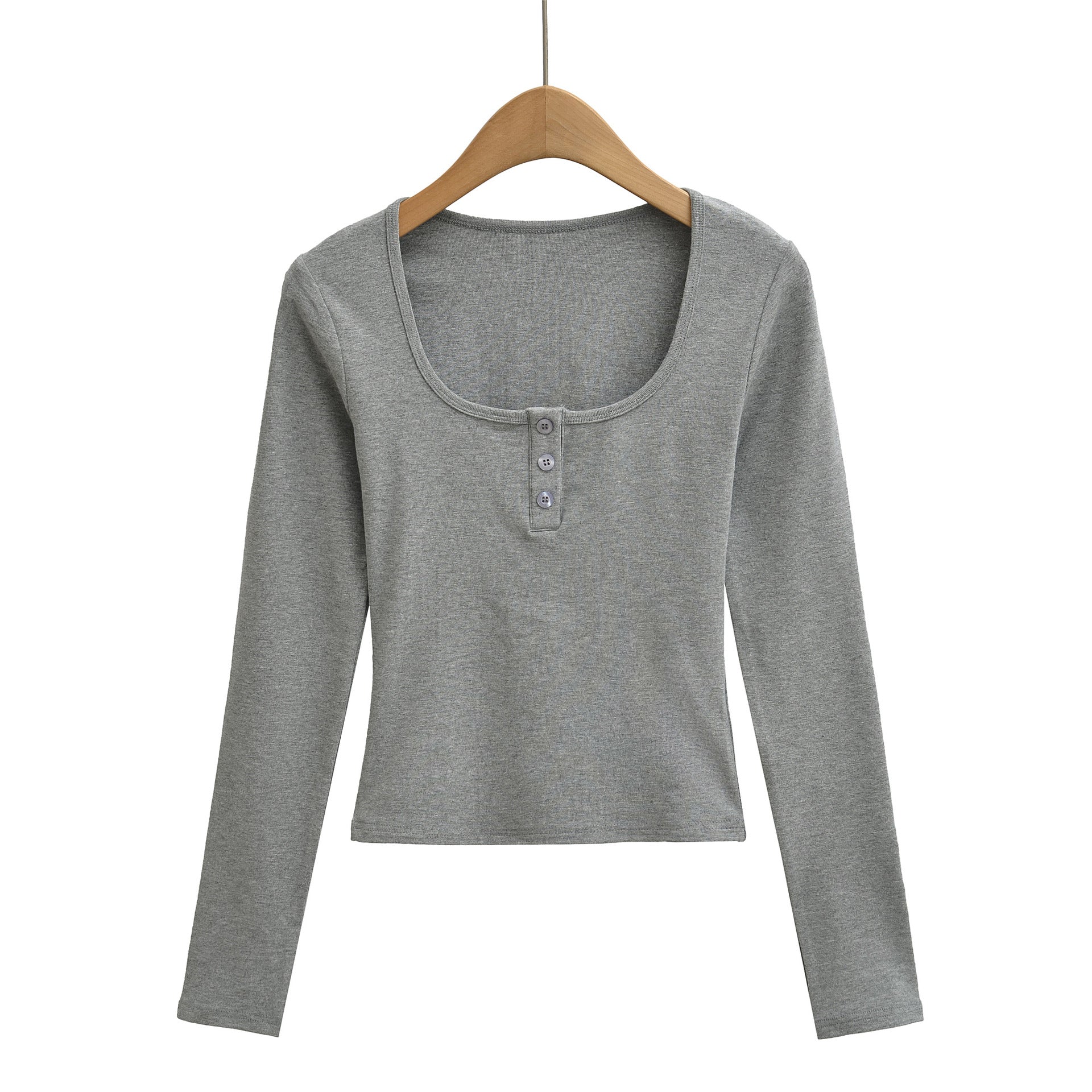 haut à manches longues, coupe ajustée, col carré