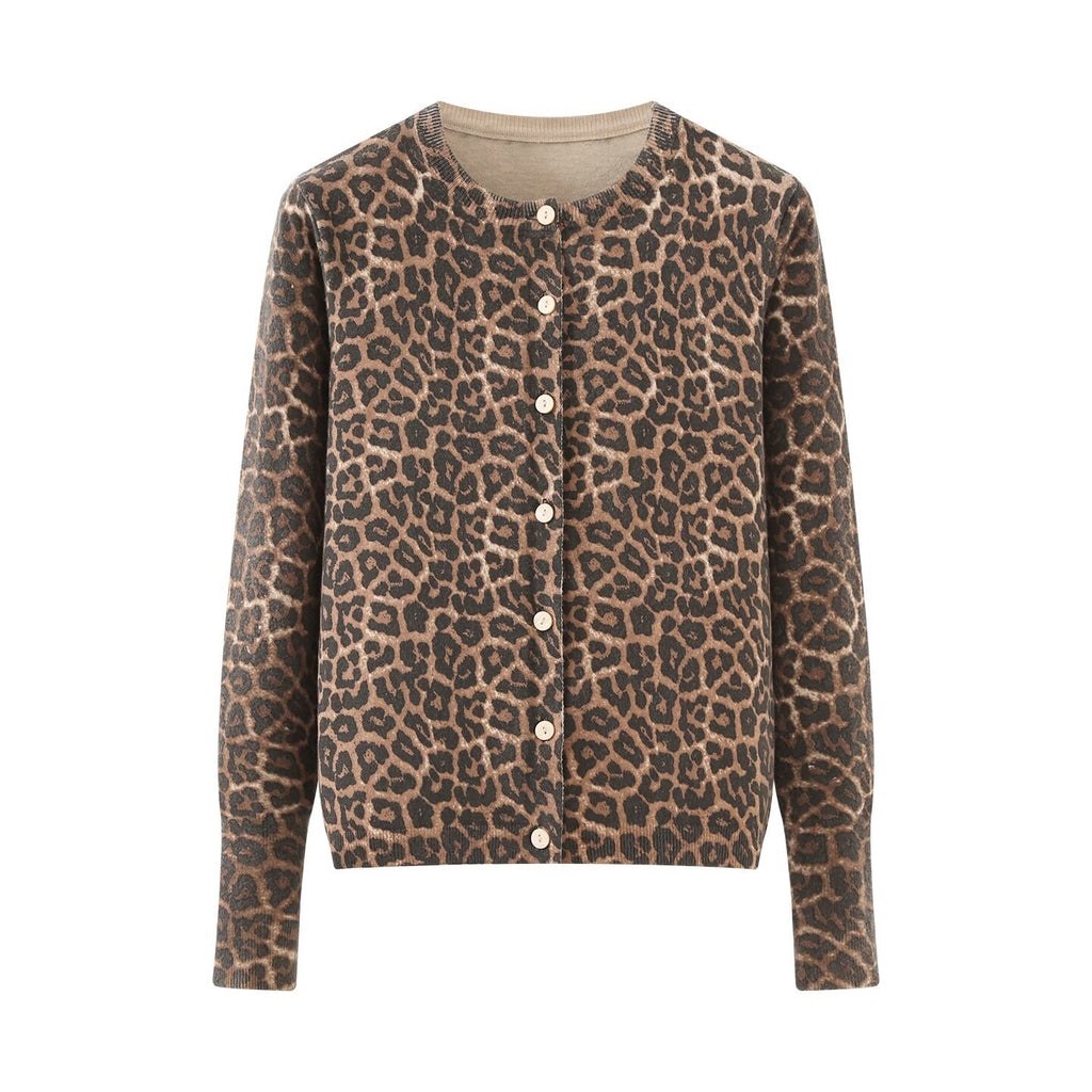 cardigan en maille à manches longues et imprimé léopard