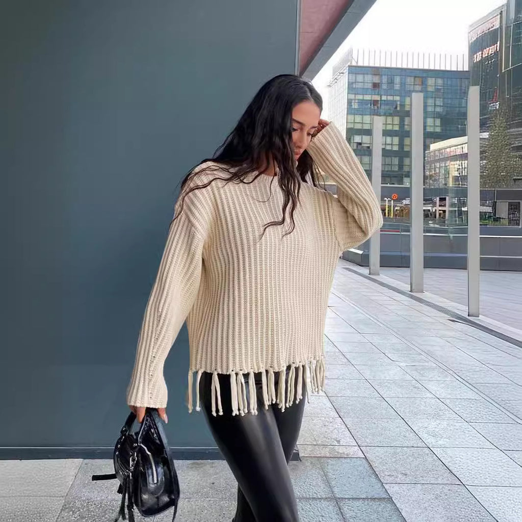 pull à pompons, manches longues.