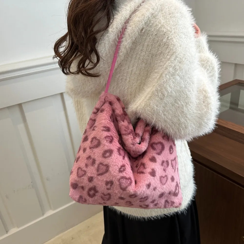 Sac bandoulière en peluche léopard