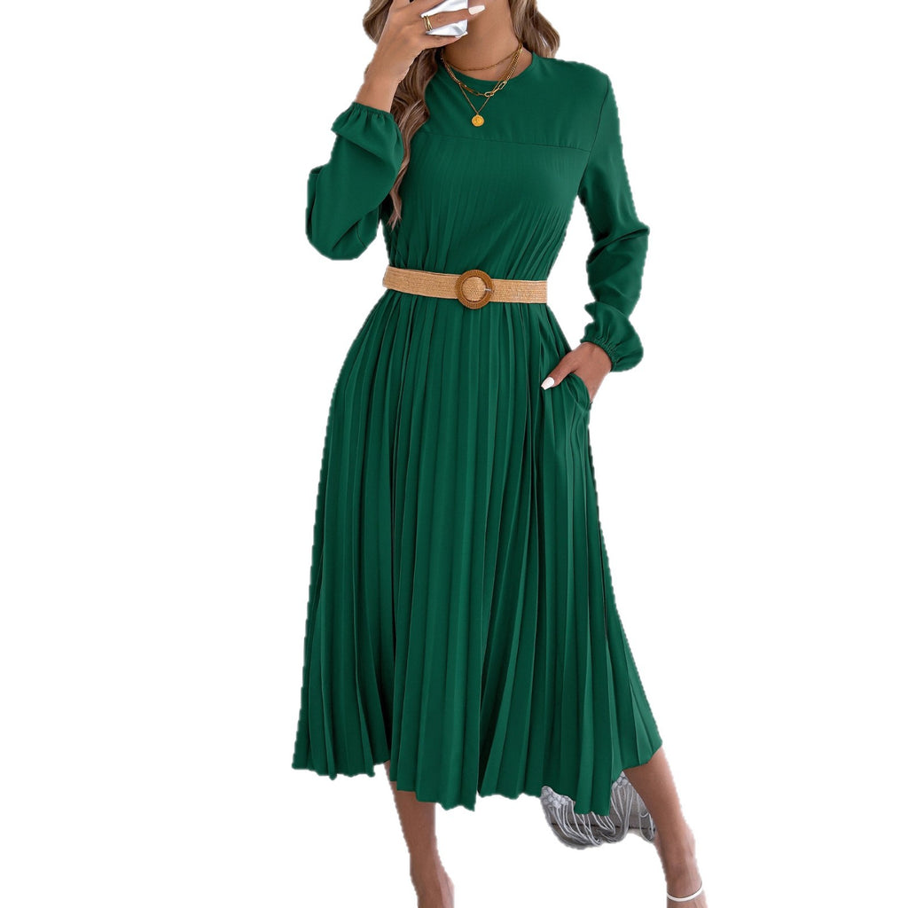 robe plissée à manches longues et poches