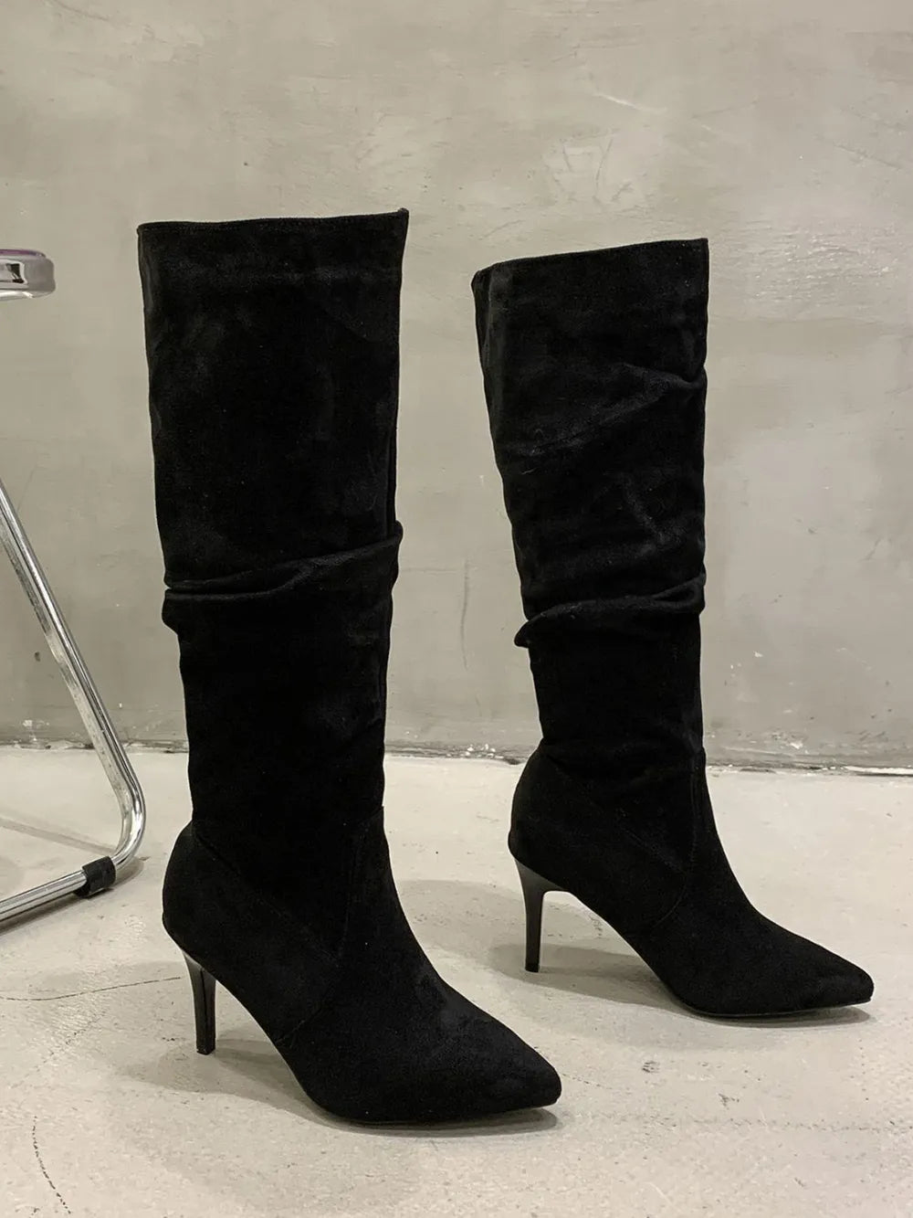 Bottes à talons hauts plissées à enfiler