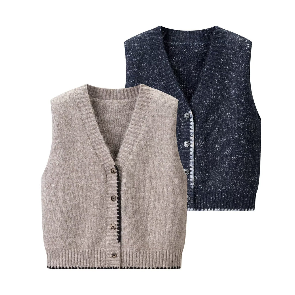 Gilet simple à col en V ample sans manches avec boucle