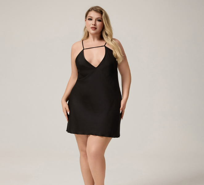 Nuisette courte et sexy à col en V, grande taille XL au 5XL
