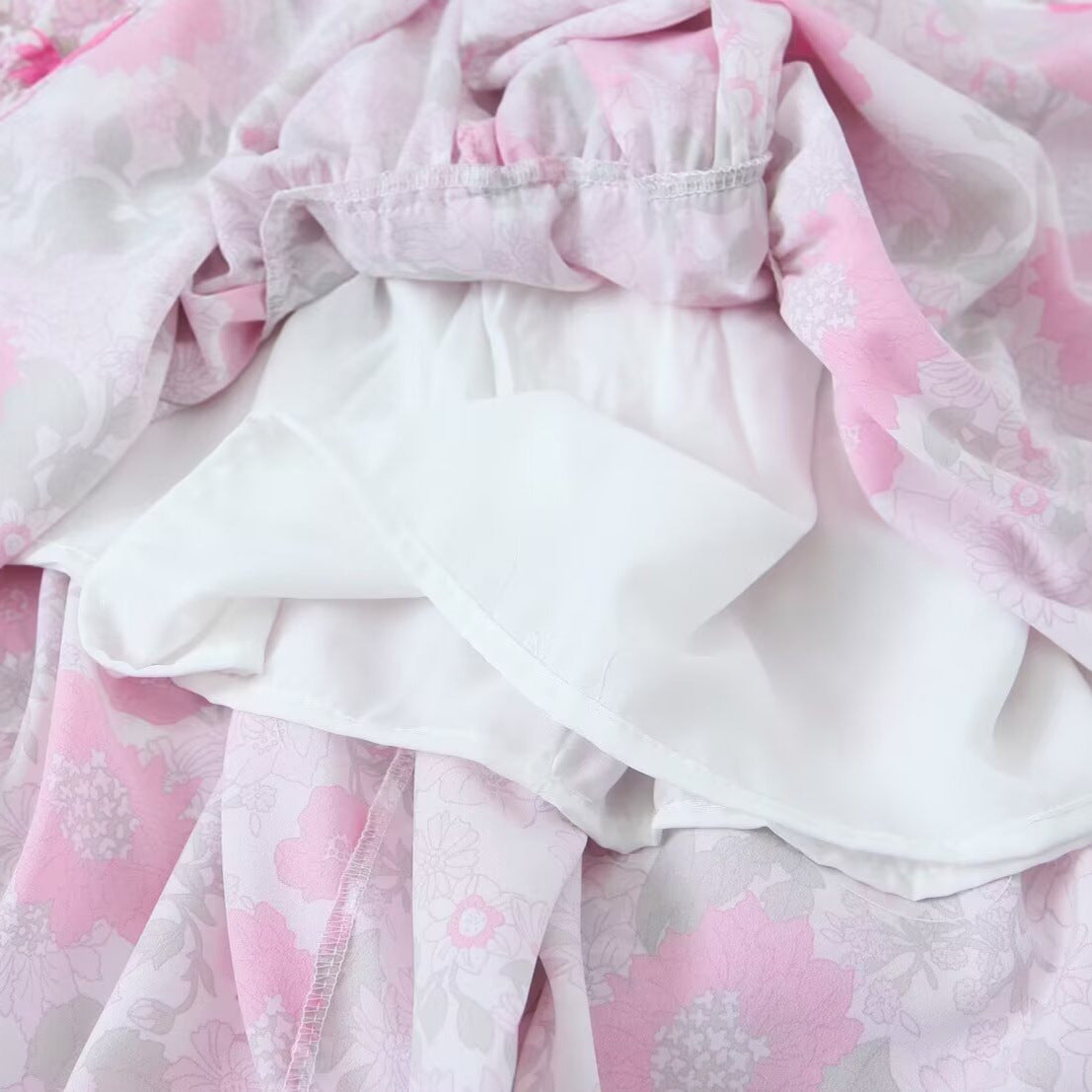 Robe femme style années 80 à manches bouffantes, imprimé floral rose, taille cintrée