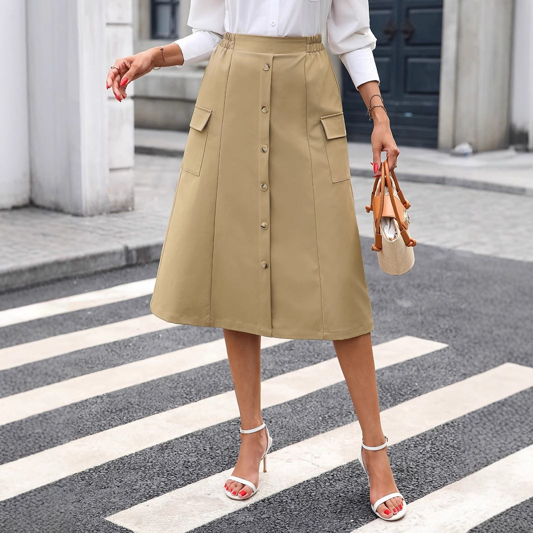 Jupe trapèze mi-longue taille haute