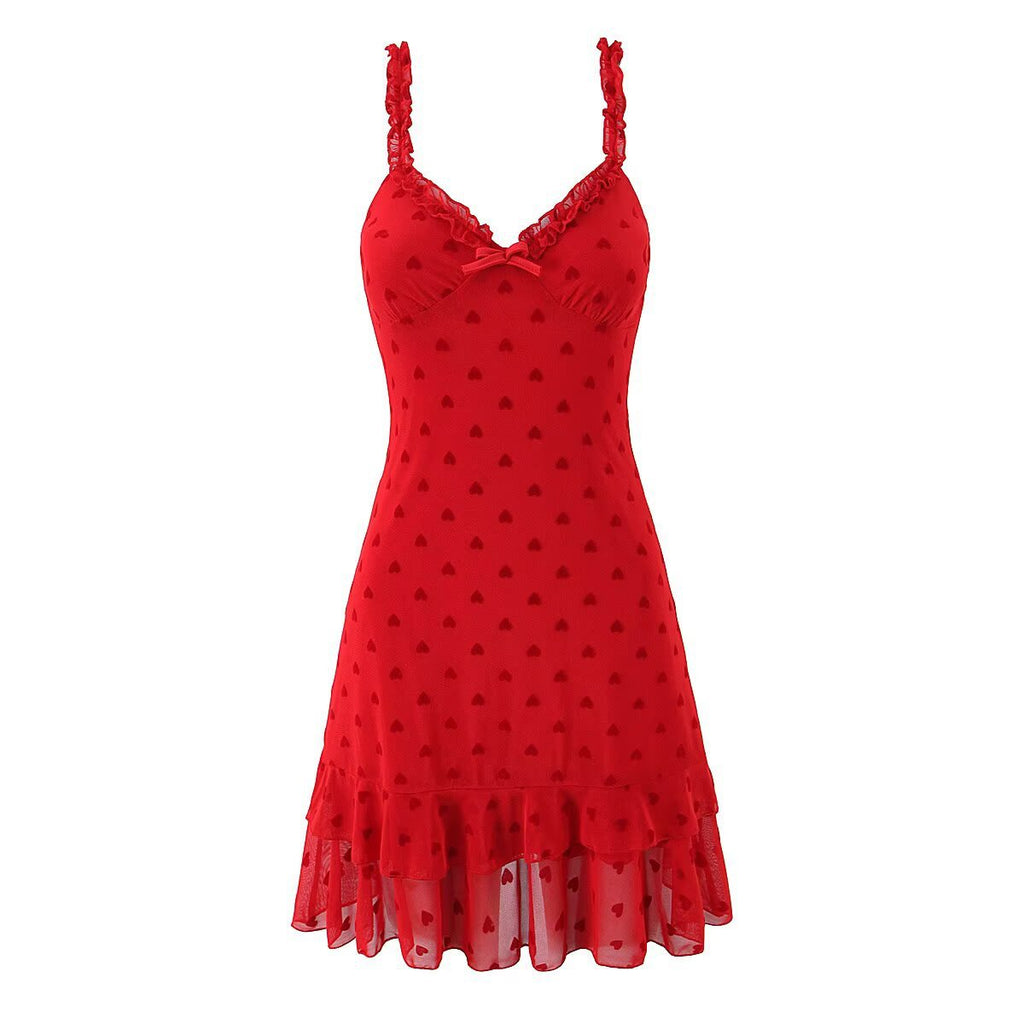 Robe sexy rétro à bretelles volantées et col bas