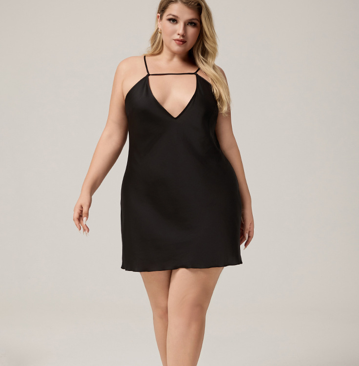 Nuisette courte et sexy à col en V, grande taille XL au 5XL