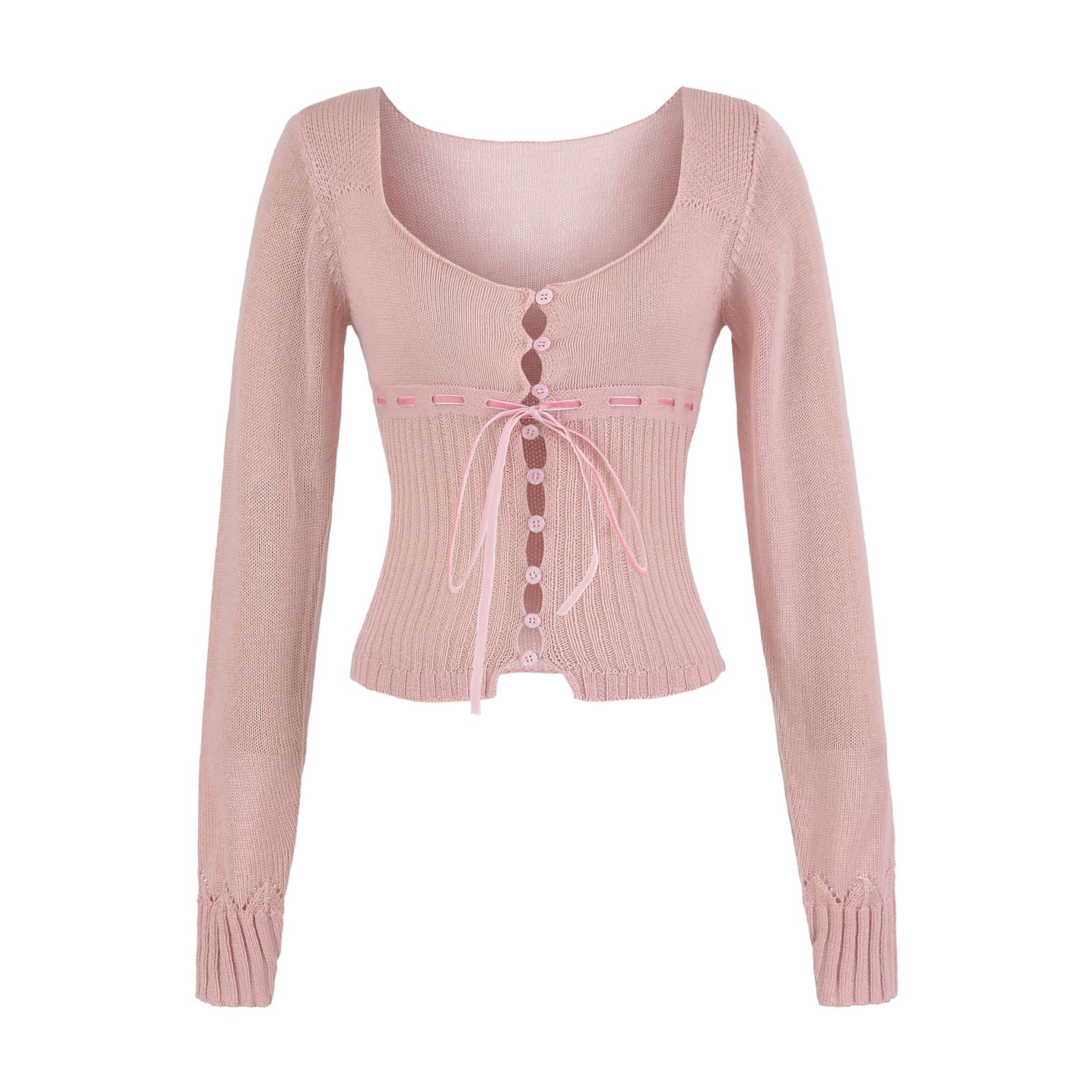 Haut à col carré, manches longues, coupe ajustée et boutonnage simple