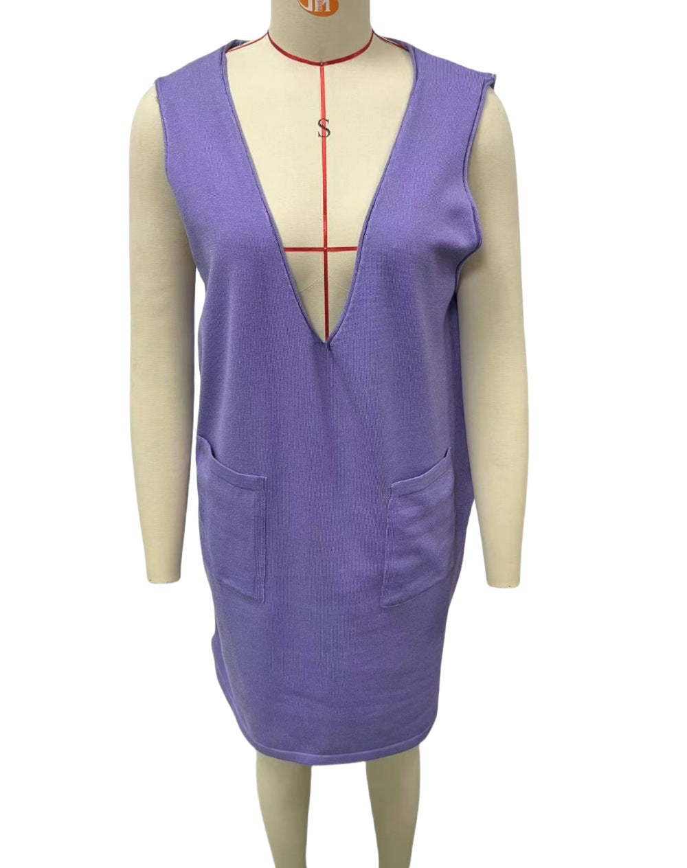 Robe sans manches polyvalente mi-longue en maille double face, collection automne/hiver coréenne, couleur unie.