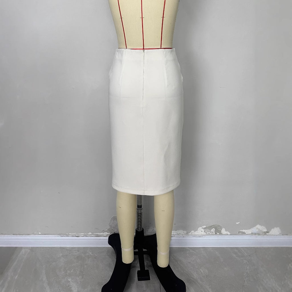 jupe mi-longue fendue à boutons, couleur abricot