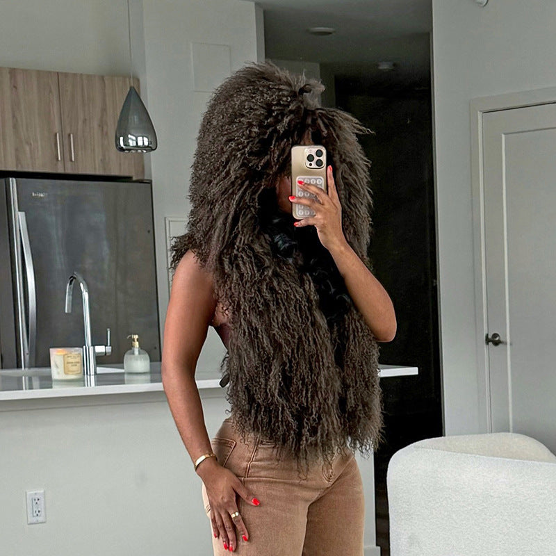 Haut sexy à capuche en fausse fourrure dos nu, nouvelle collection