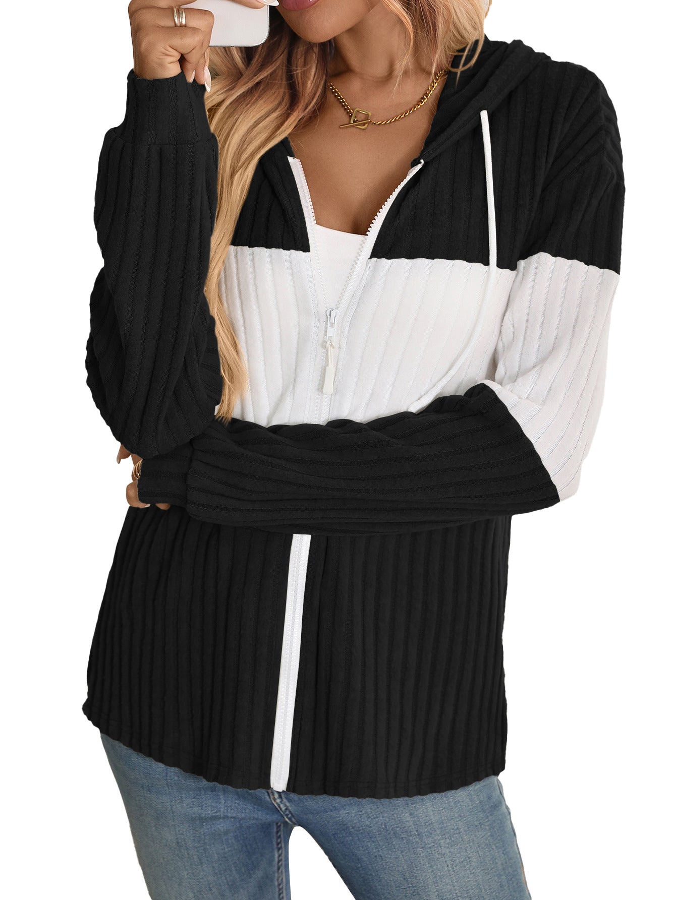 Cardigan à manches longues zippé, tendance