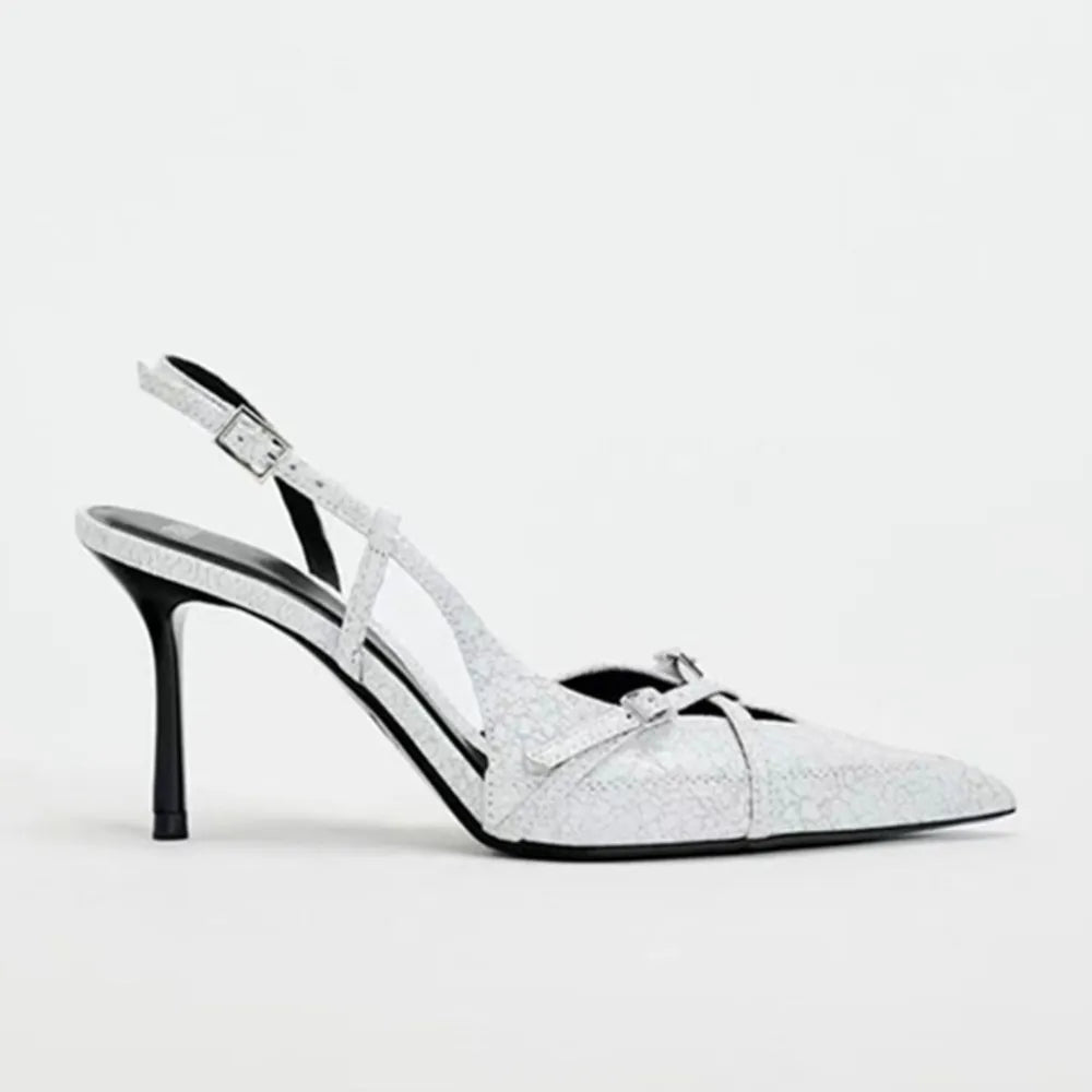 Sandales sexy à talons hauts, bout creux et brides plates en denim