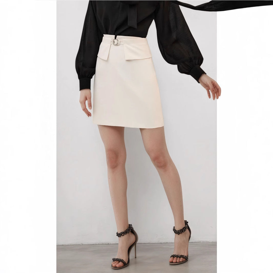 Jupe courte trapèze taille haute, blanc avec doublure ou noir sans doublure