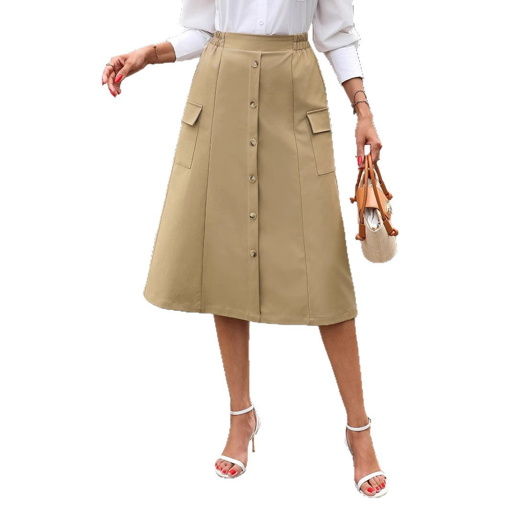 Jupe trapèze mi-longue taille haute