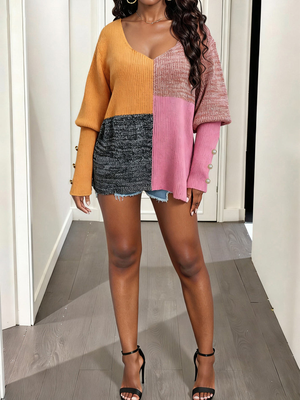 Pull à col V profond asymétrique