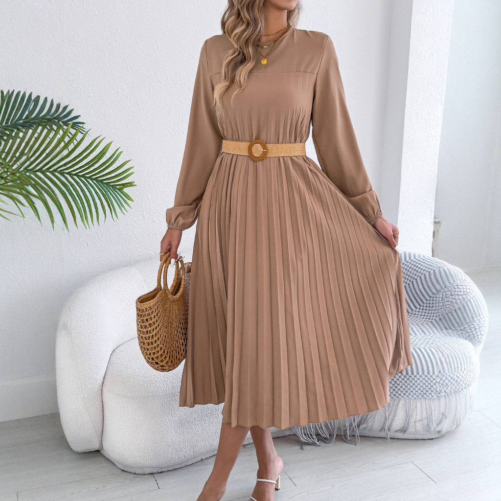 robe plissée à manches longues et poches