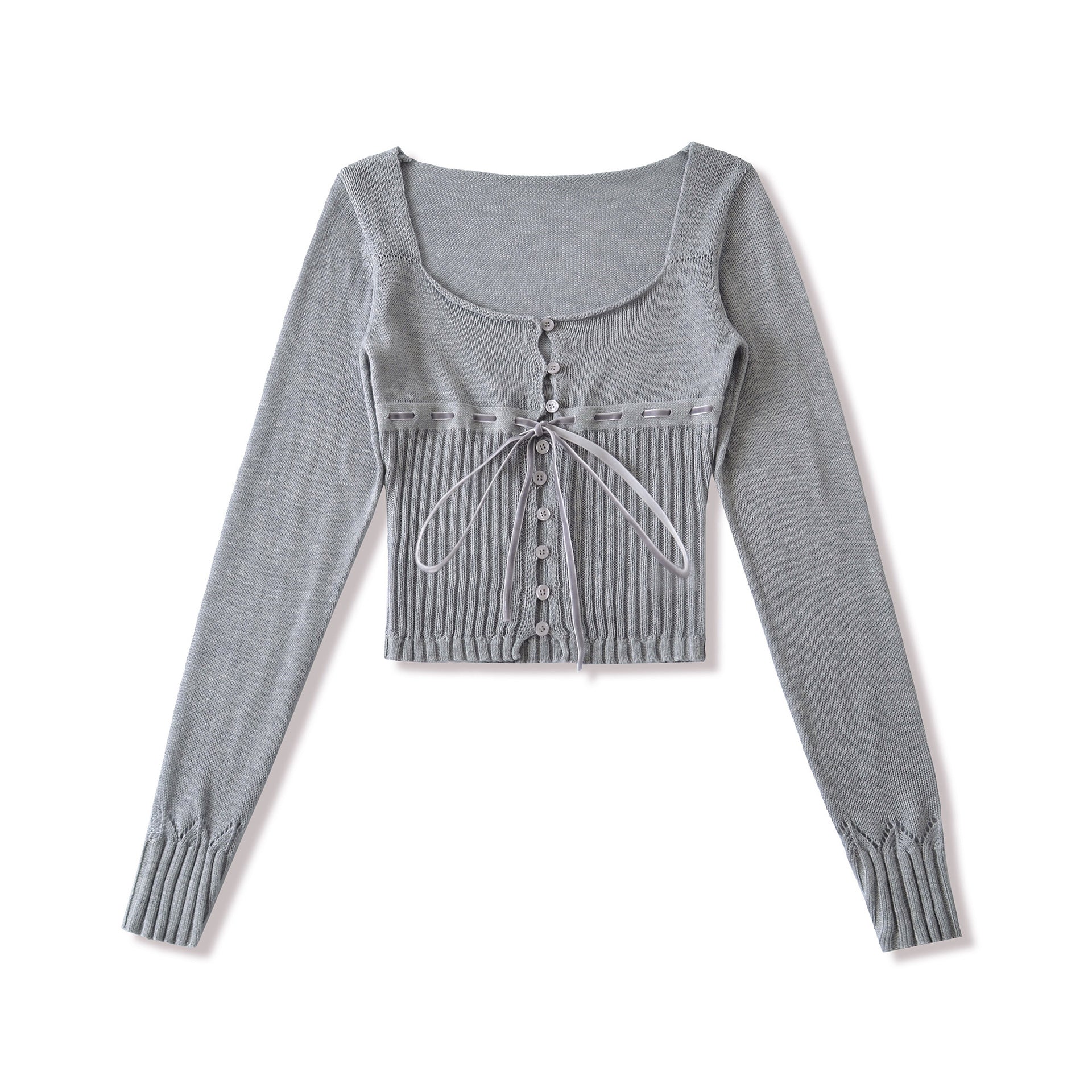 Haut à col carré, manches longues, coupe ajustée et boutonnage simple