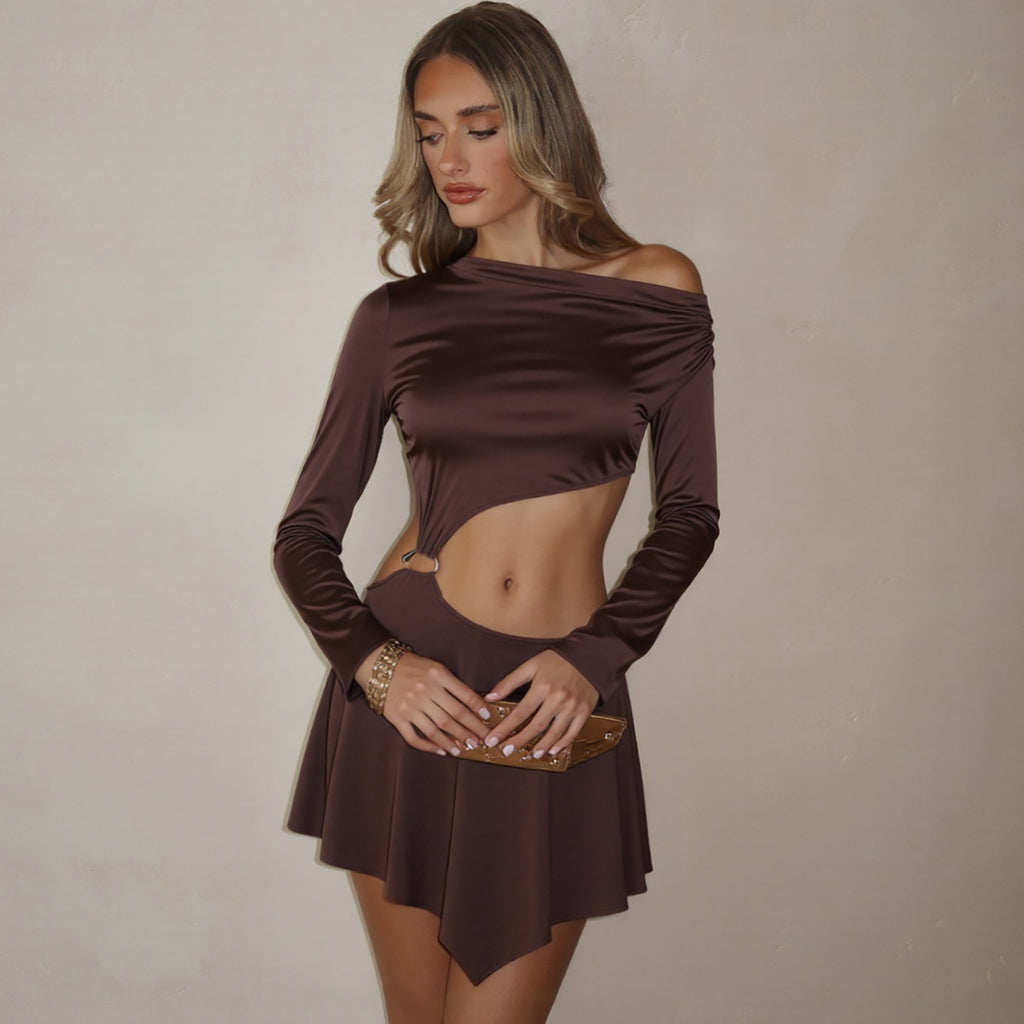 Robe unie charmante style décontractée, couleur marron, nouvelle collection