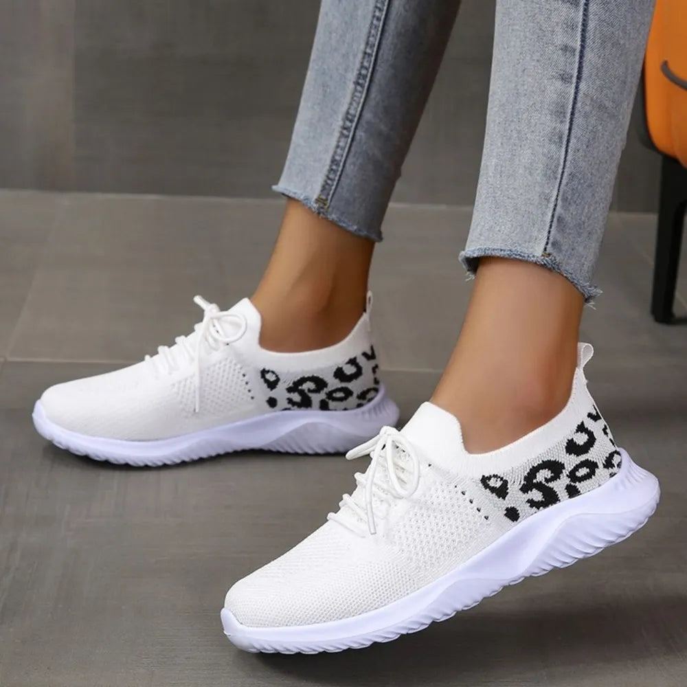 Chaussures de sport à lacets en maille imprimé léopard