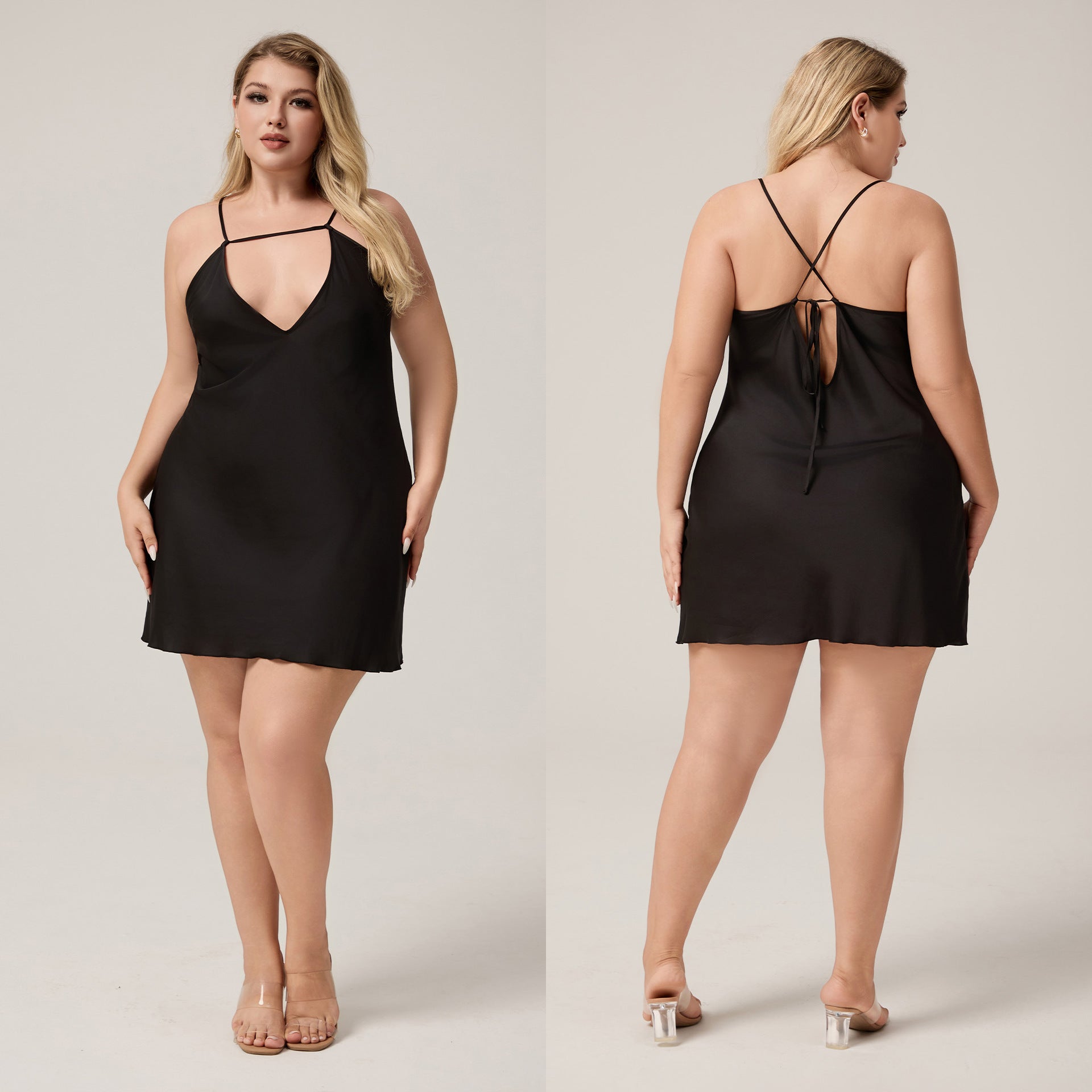 Nuisette courte et sexy à col en V, grande taille XL au 5XL
