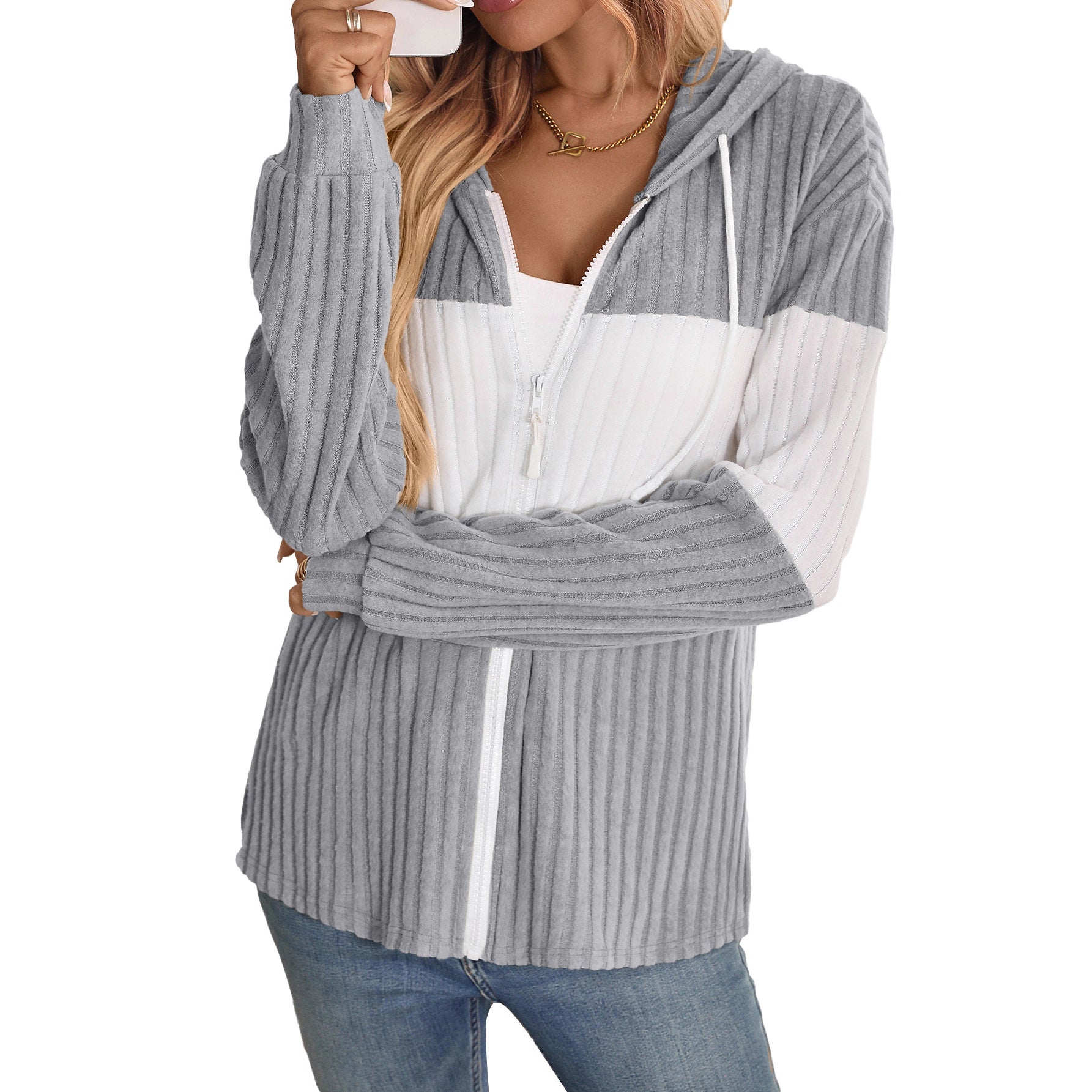 Cardigan à manches longues zippé, tendance