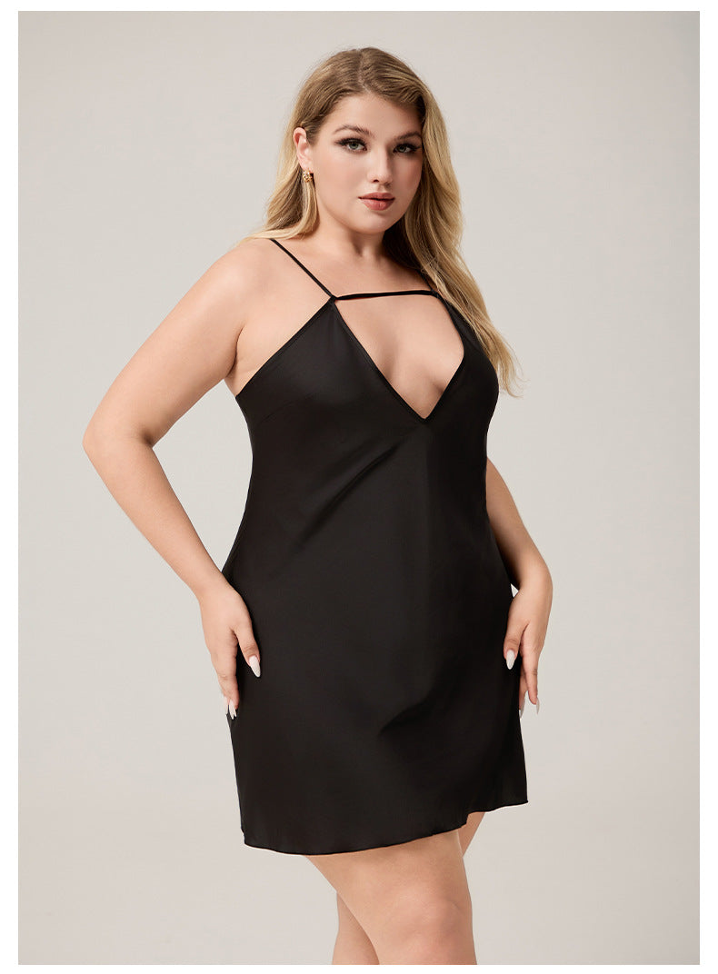 Nuisette courte et sexy à col en V, grande taille XL au 5XL