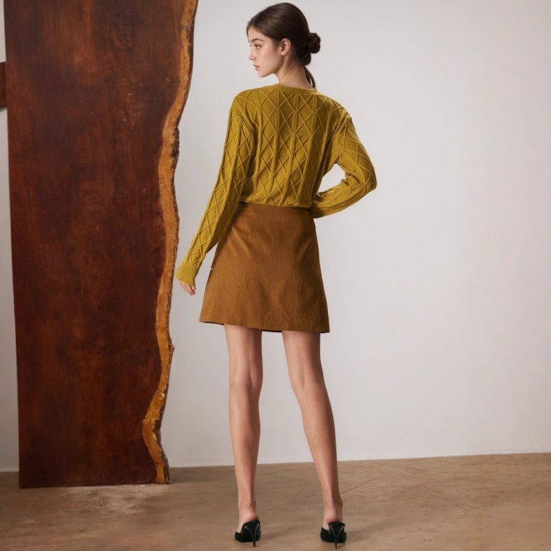 Jupe trapèze taille haute couleur kaki