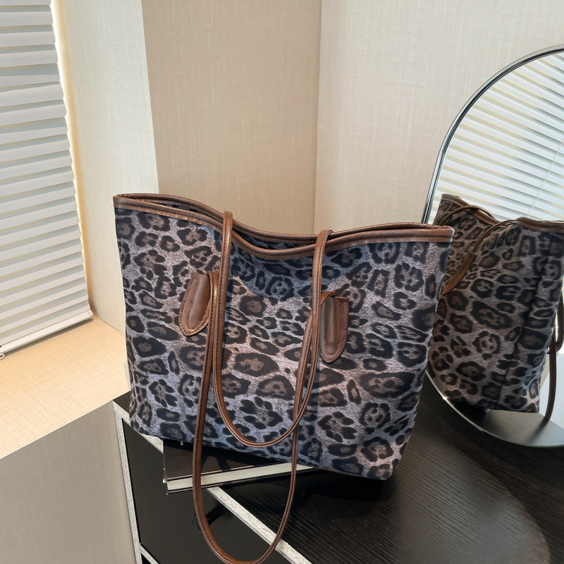 Sac cabas grande capacité, en cuir PU imprimé léopard