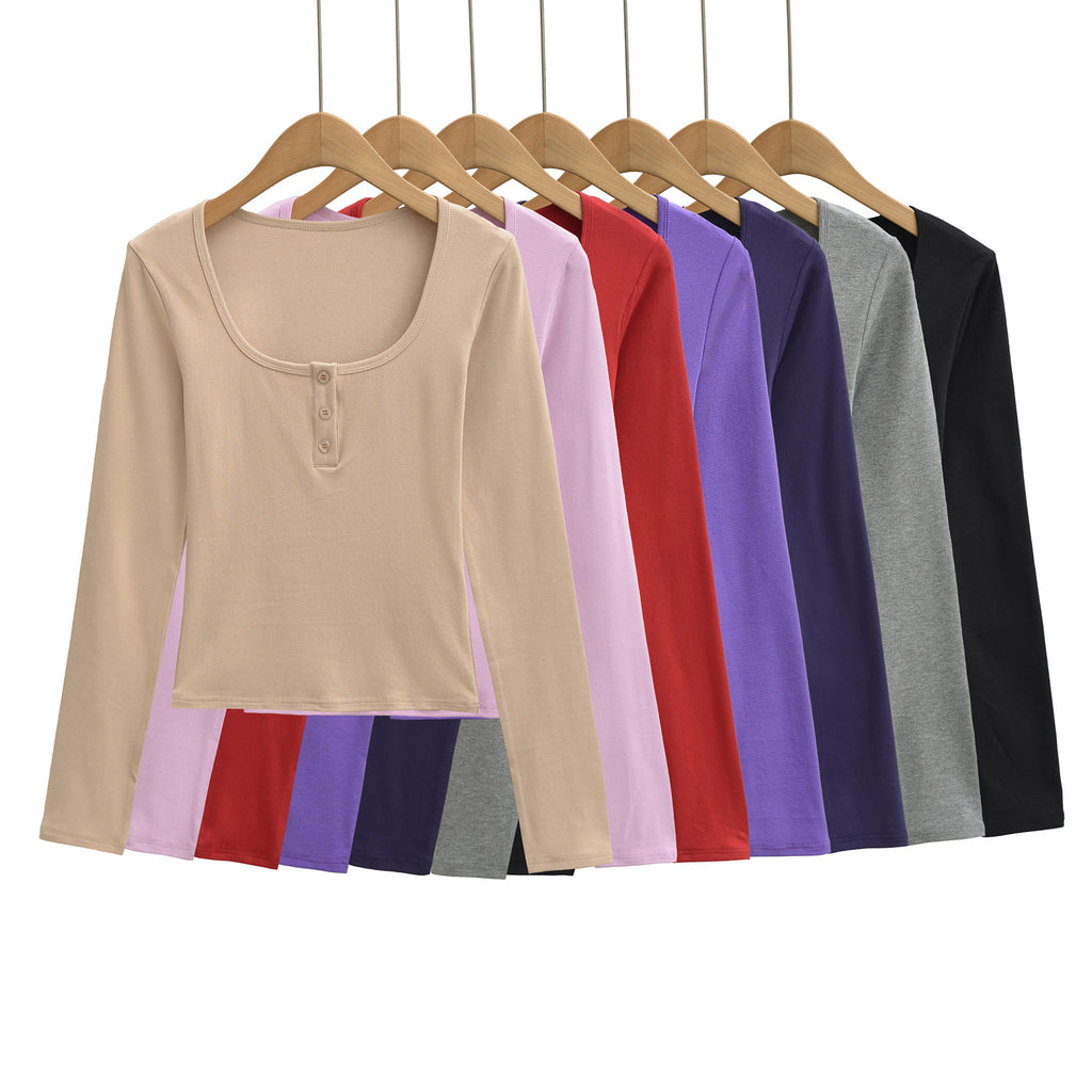 haut à manches longues, coupe ajustée, col carré