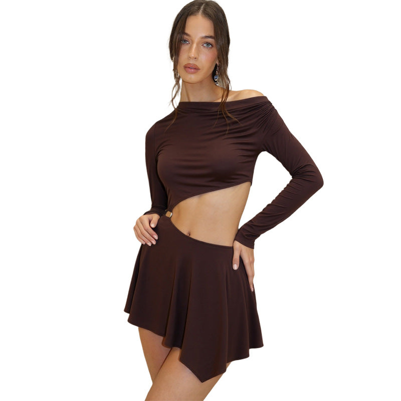 Robe unie charmante style décontractée, couleur marron, nouvelle collection