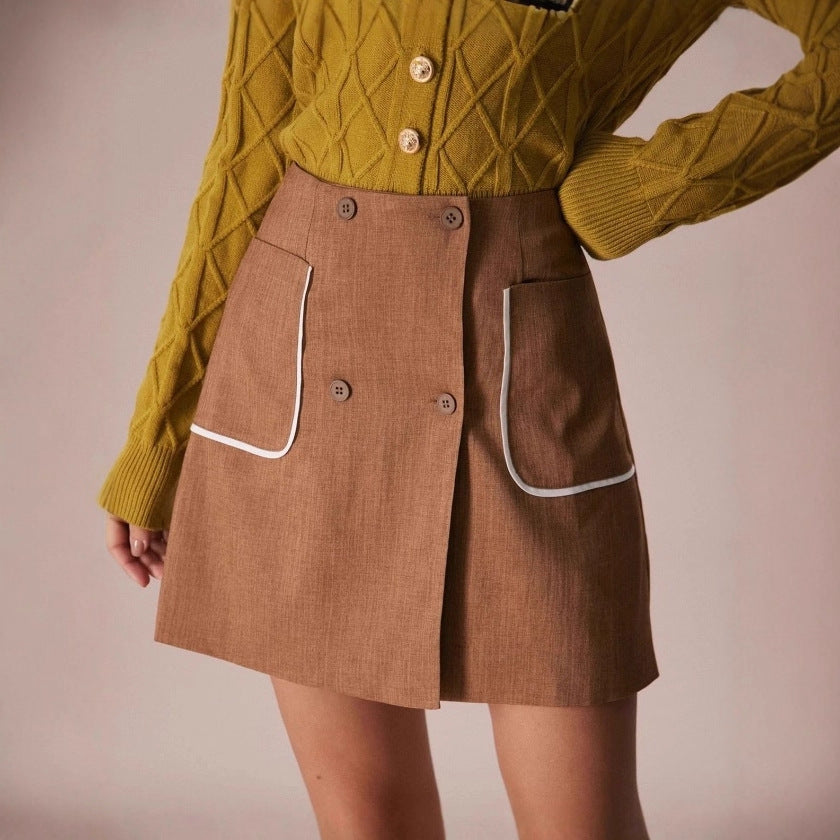 Jupe trapèze taille haute couleur kaki