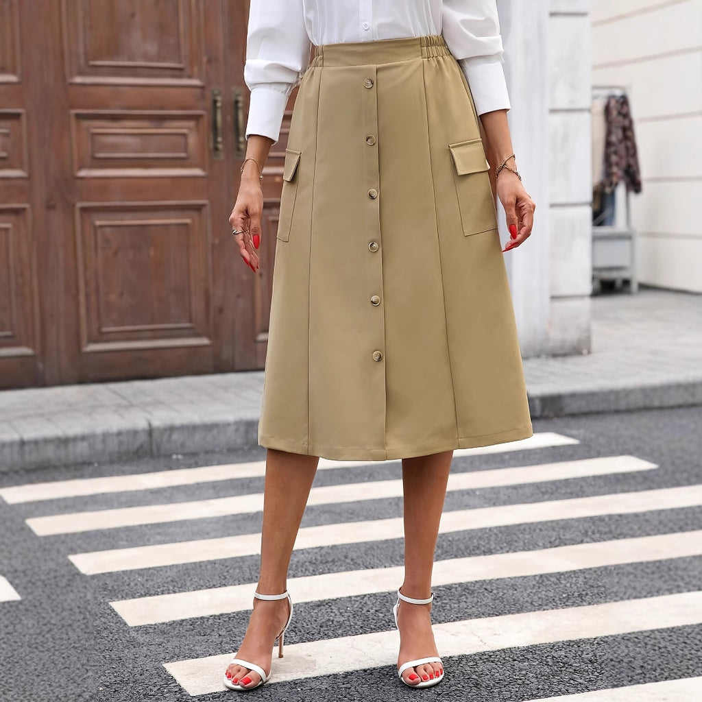 Jupe trapèze mi-longue taille haute