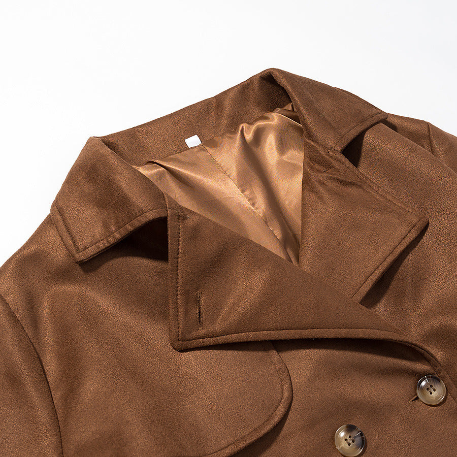 Manteau long croisé en daim