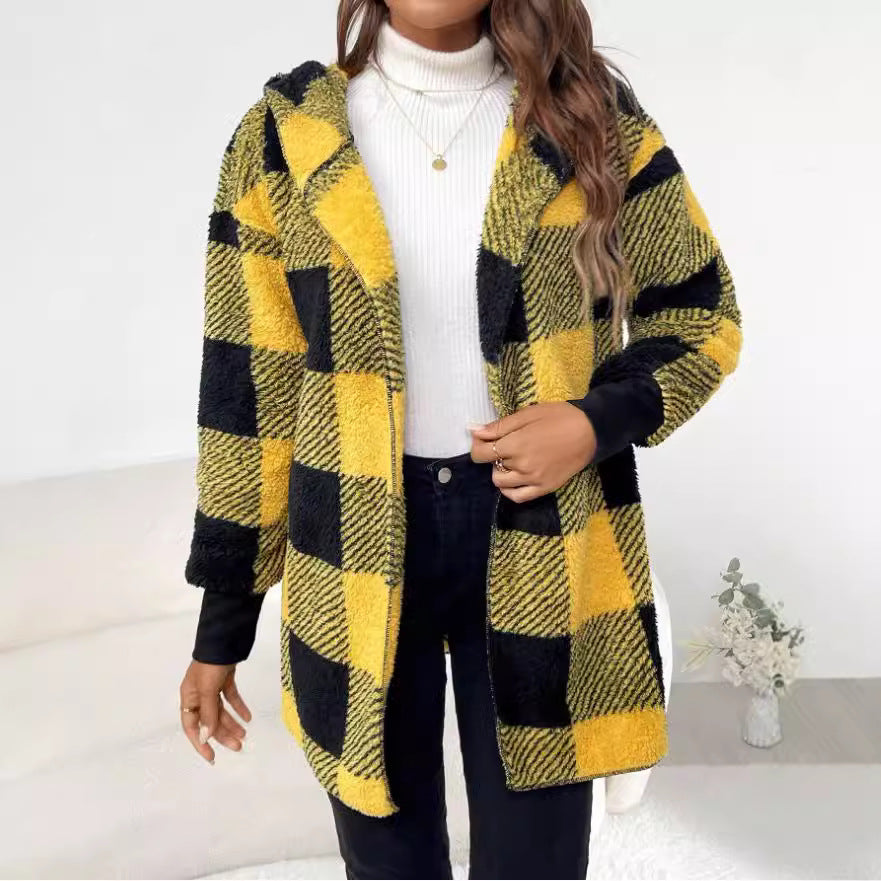 Gilet cardigan ample à carreaux et blocs de couleurs, tendance