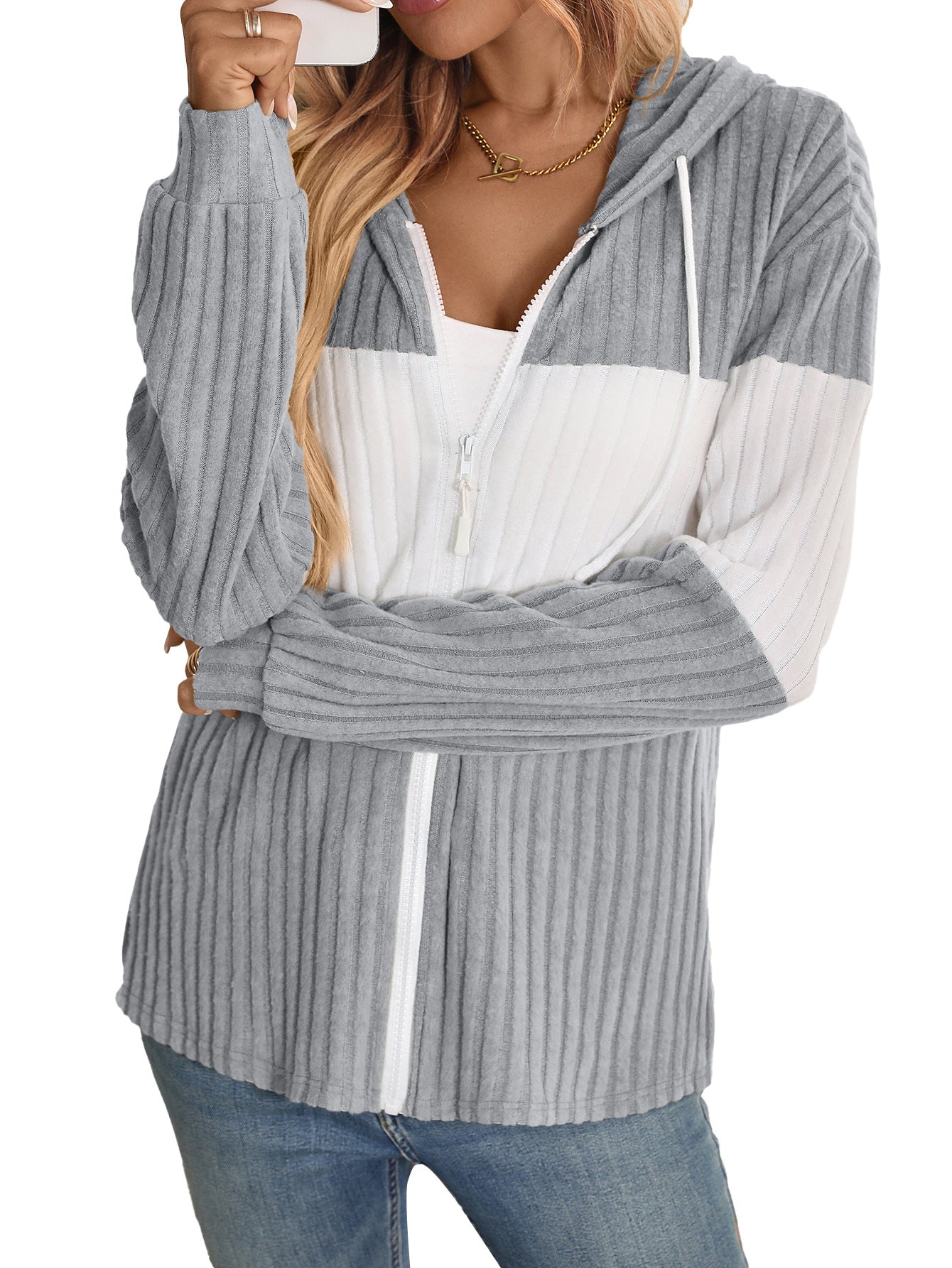 Cardigan à manches longues zippé, tendance