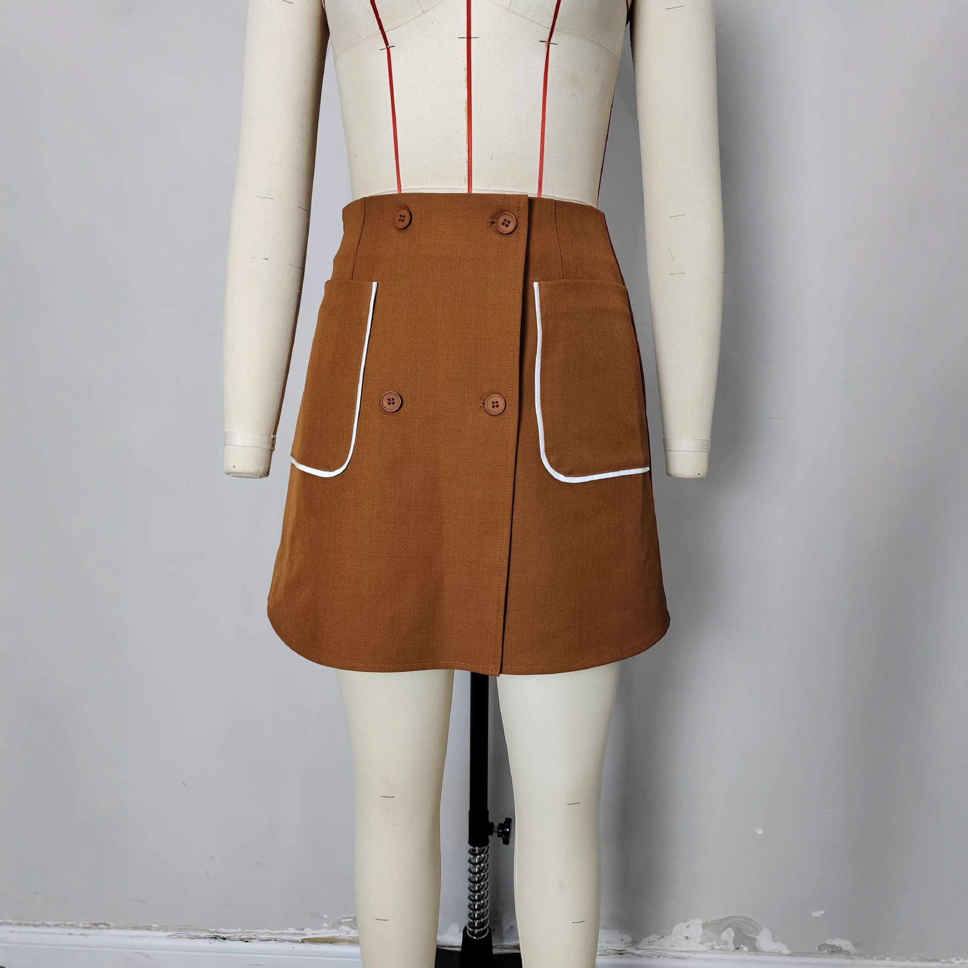 Jupe trapèze taille haute couleur kaki