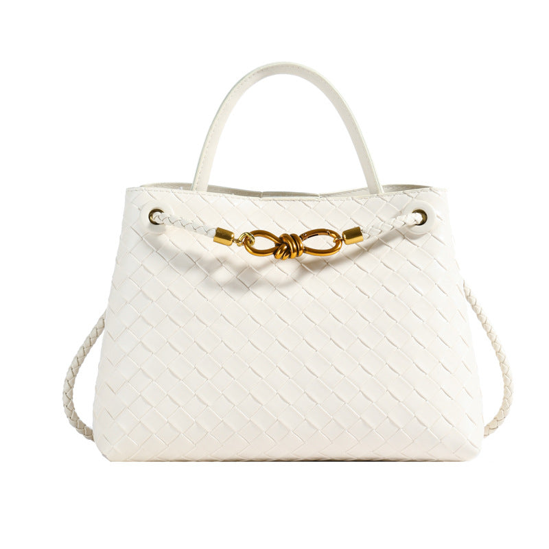 Sac bandoulière tressé avec boucle en corde métallique, tendance