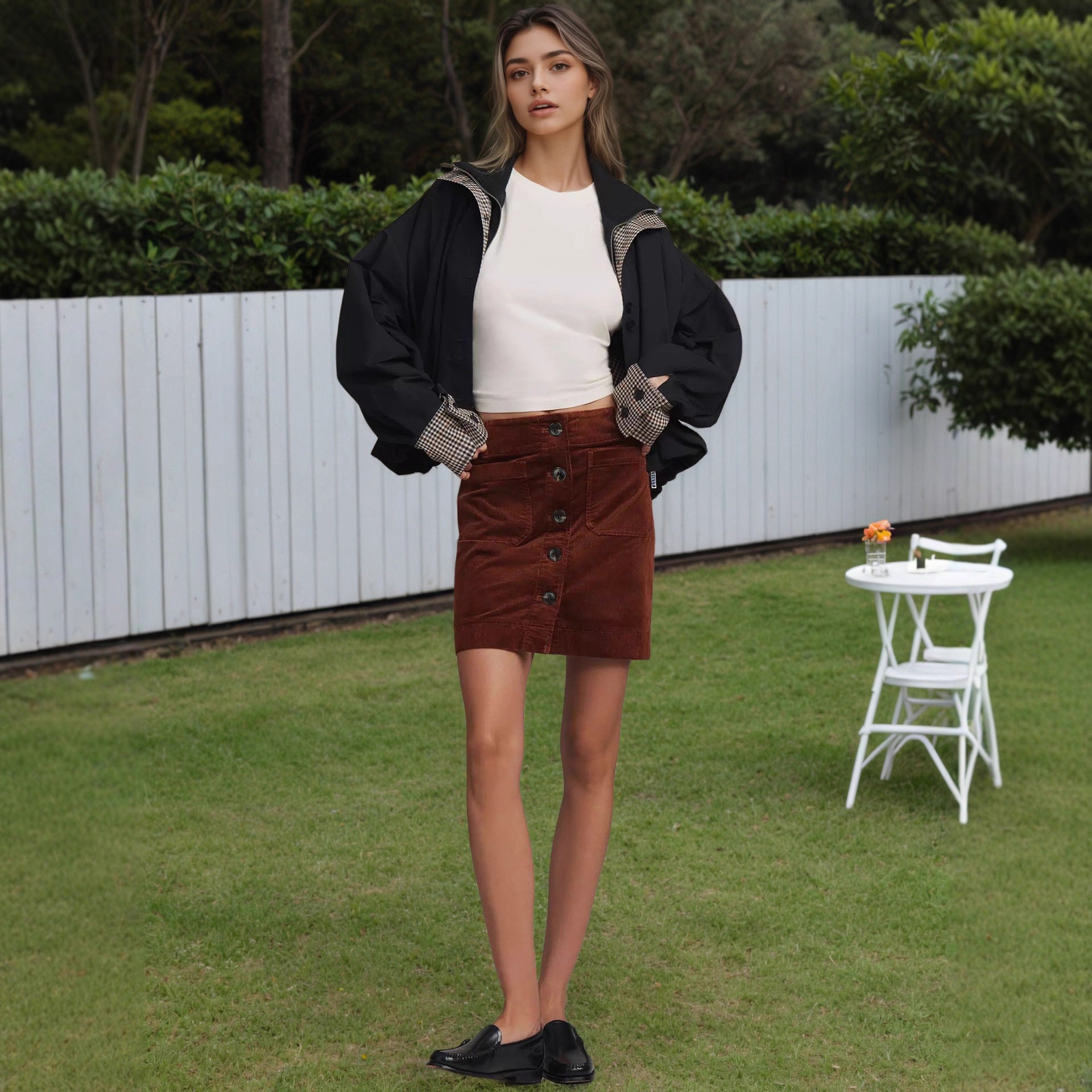 Jupe courte moulante à simple boutonnage