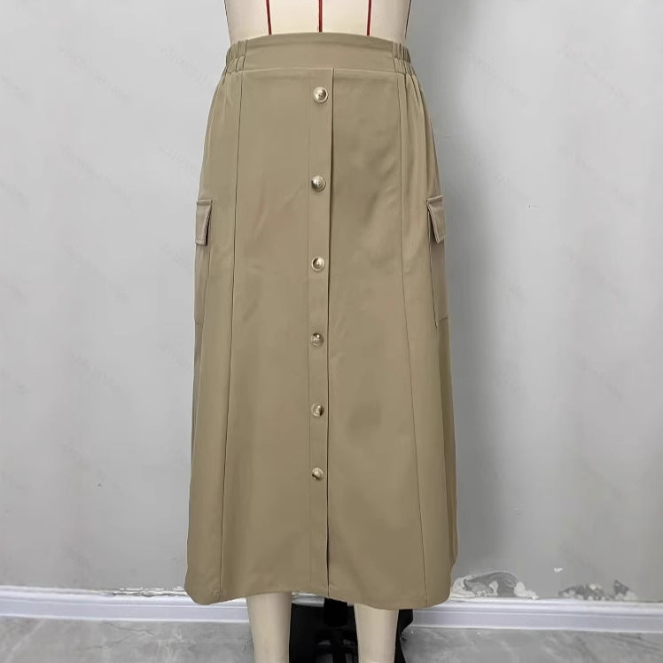 Jupe trapèze mi-longue taille haute