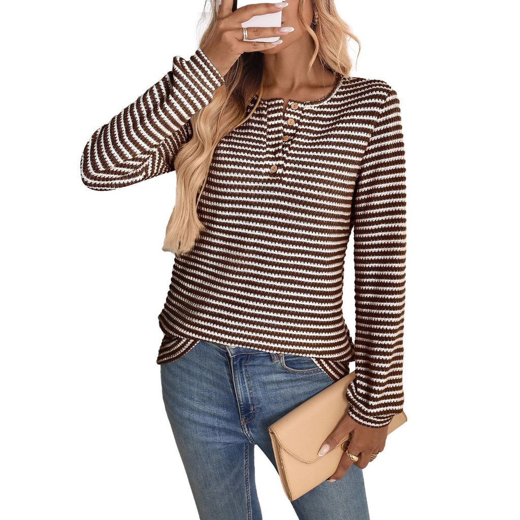 Pull à col rond boutonné et manches longues