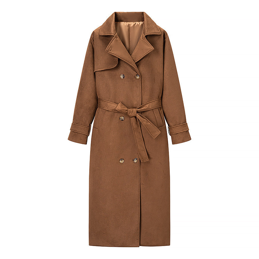 Manteau long croisé en daim